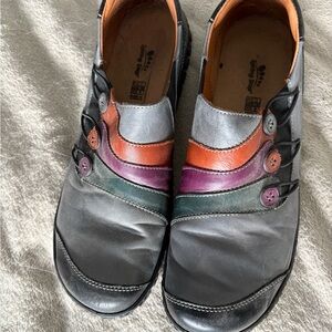 Multicolor Leather Slip-On Shoes with Accent Straps